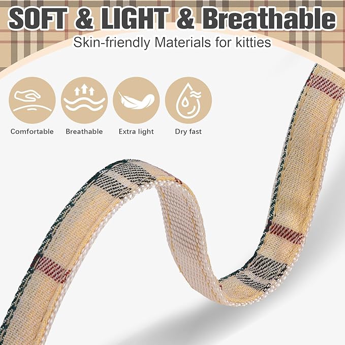PAWCHIE Cat Harness and Leash Set Escape Proof with Bow Knot, Adjustable Kitten Vest Harness for Outdoor Indoor Use,Lightweight Soft Walking Travel Pet Harness for Medium Cats Boys Girls Puppy,Beige