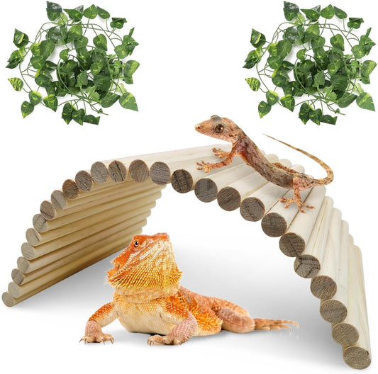Hamiledyi 11.37 X 5.9 Inches Hides for Tortoises Wood Bendy Bridge Reptile Hide Climbing Ladder Hide Cave Turtle Habitat Decor for Lizards Gecko Spiders Snakes - Pet Explorer