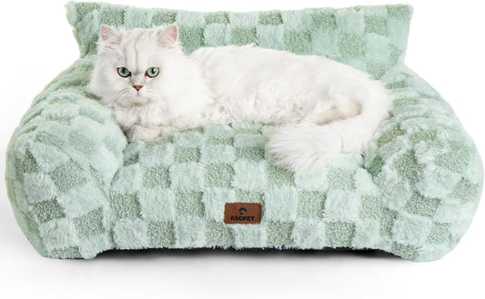 Cat Bed Cats Couch for Puppy and Kitten, Fluffy Pet Couch Small Dog Sofa Bed, Supportive Cat Sofa for Indoor Cats, Washable Cover & Non-Slip, 26 inch, Green - Pet Explorer