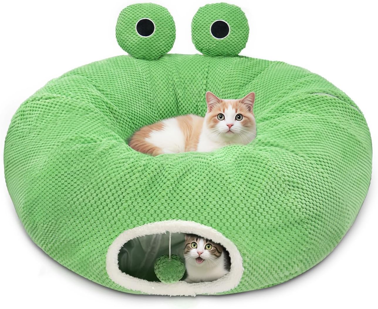 Cat Tunnel Bed for Indoor Cats, Peekaboo Cat Cave Bed,Soft Cat Donut Tunnel for Kitten Large Cats, Cute Frog Shaped - Pet Explorer