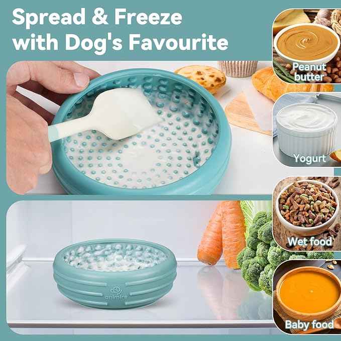 Dog Lick Bowl, Animire Freeze Lick Mat for Dogs, Non-Slip Slow Feeder Licking Bowl Enrichment Treat for Distraction Anxiety Relief, Food Grade Silicone, Dishwasher Safe(Teal,S)