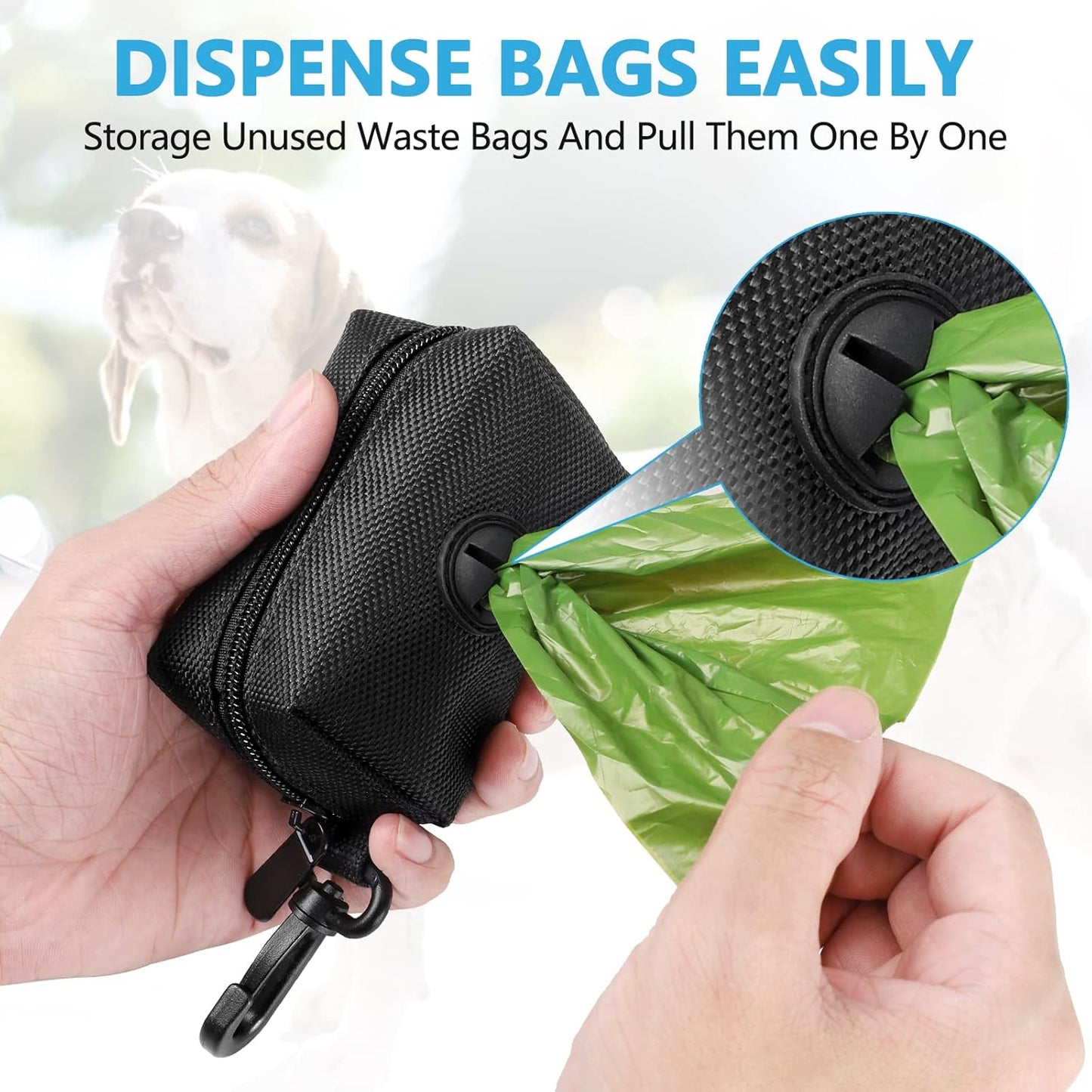 Dog Waste Bag Dispenser Pet Poop Bags Holder for Doggie Waste Bags Dispensers Soft Fabric Zipper Small Doggy Puppy Pouch for Leash Accessory Attachment with Carrier,2PCS Blue&Black - Pet Explorer