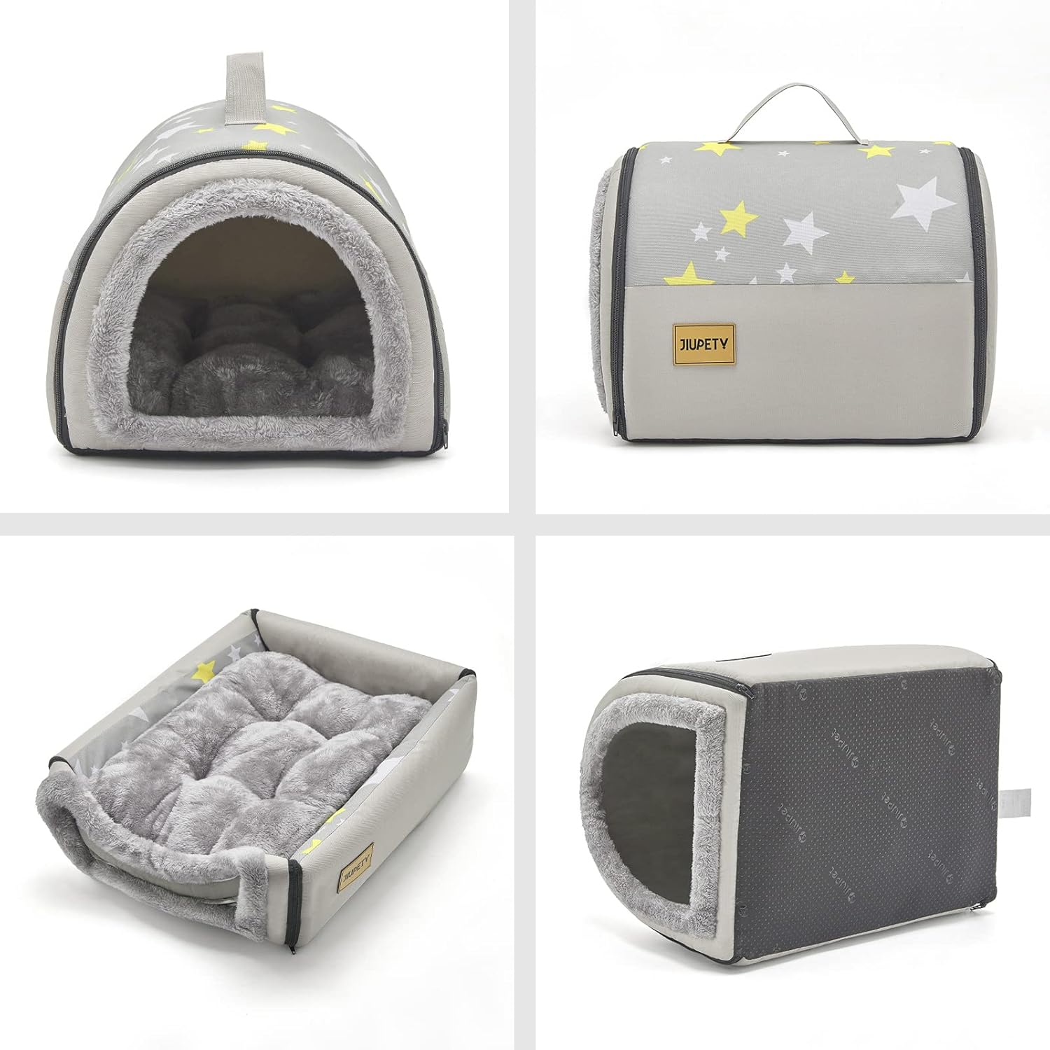 Jiupety Cozy Small Pet Dog House, 2 in 1 Puppy House, S Size for Cat and Puppy, Warm Cave Sleeping Nest for Cats and Dogs, S(15"×12"×11"), Up to 5.5 Lb, Grey - Pet Explorer