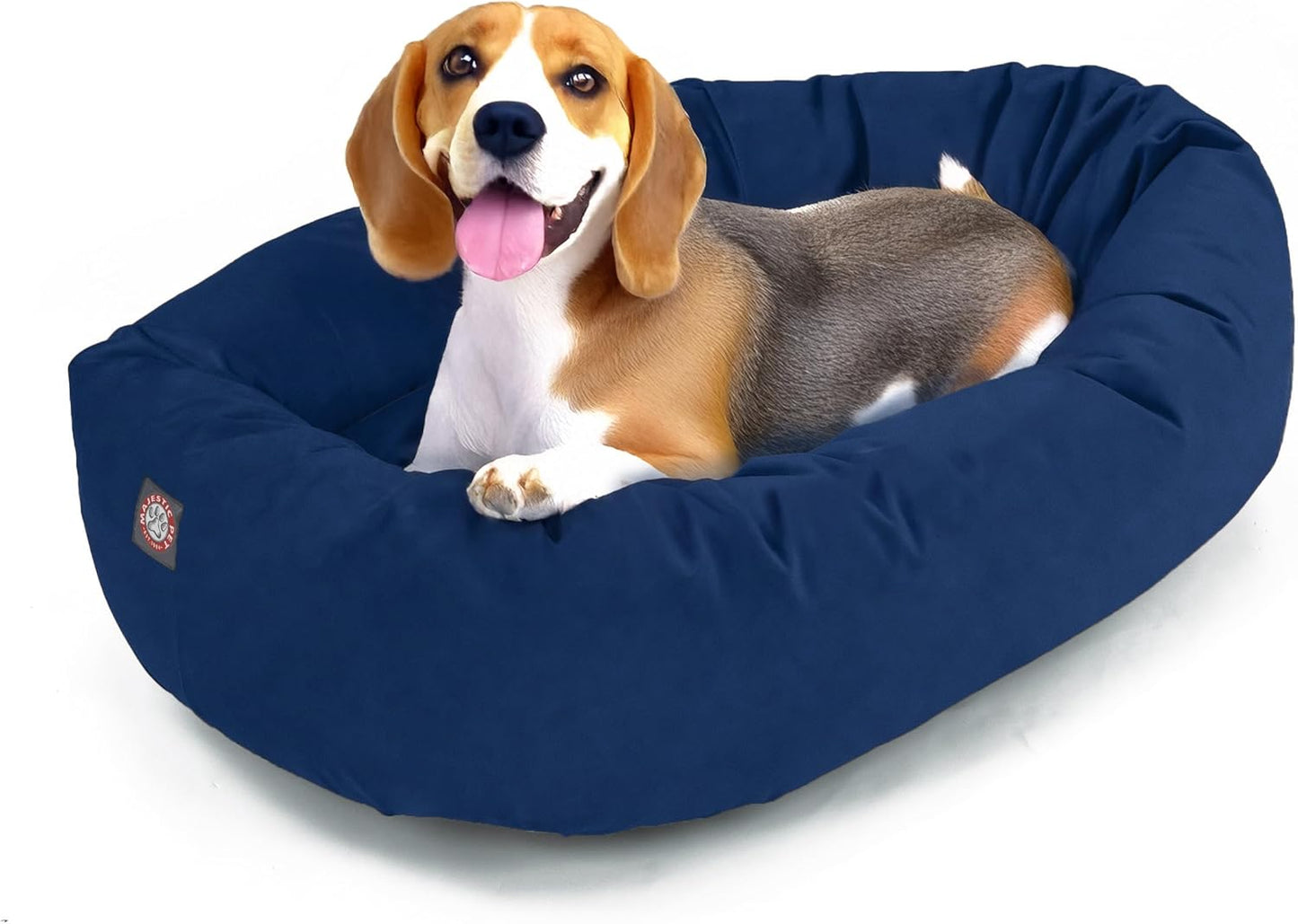 Majestic Pet 32 Inch Suede Shredded Memory Foam Mix Calming Medium Dog Bed Washable 32 x 23 x 7 - Cozy Soft Round Donut Dog Bed with Spine for Head Support - Pet Bed Navy - Pet Explorer