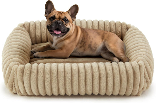 Dog Beds Medium Sized Dog, Washable Orthopedic Pet Bed with Removable Cover, Rectangle Soft Calming Sleeping Puppy Bed Durable Pet Cuddler with Anti-Slip Bottom, 30"x24"x8" Beige - Pet Explorer