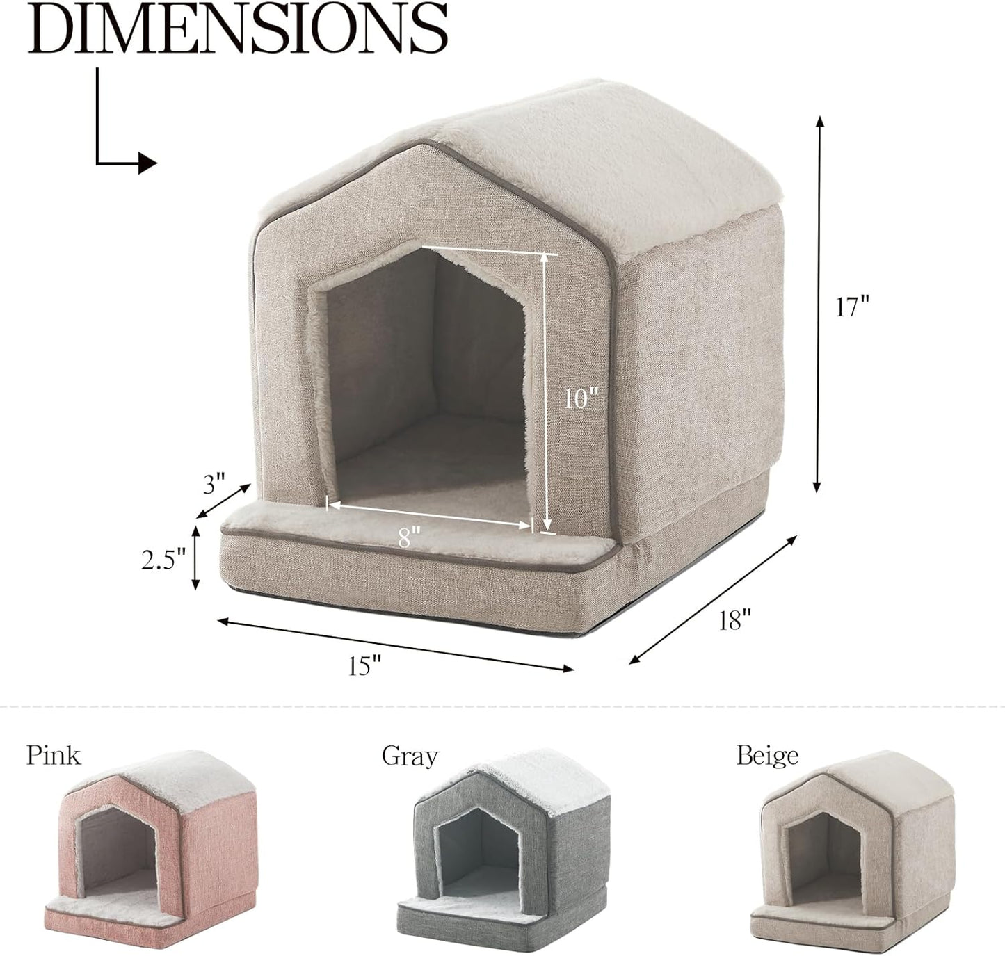 Orthopedic Cat Houses for Indoor Cats,Small Dogs,Super Soft Cat Bed Cave,Condos, Cubes,Cat Hideaway,Covered,Cat Bed for Kitty Small Medium Large Pet (Beige, 18" L x 15" W x 17" Th) - Pet Explorer