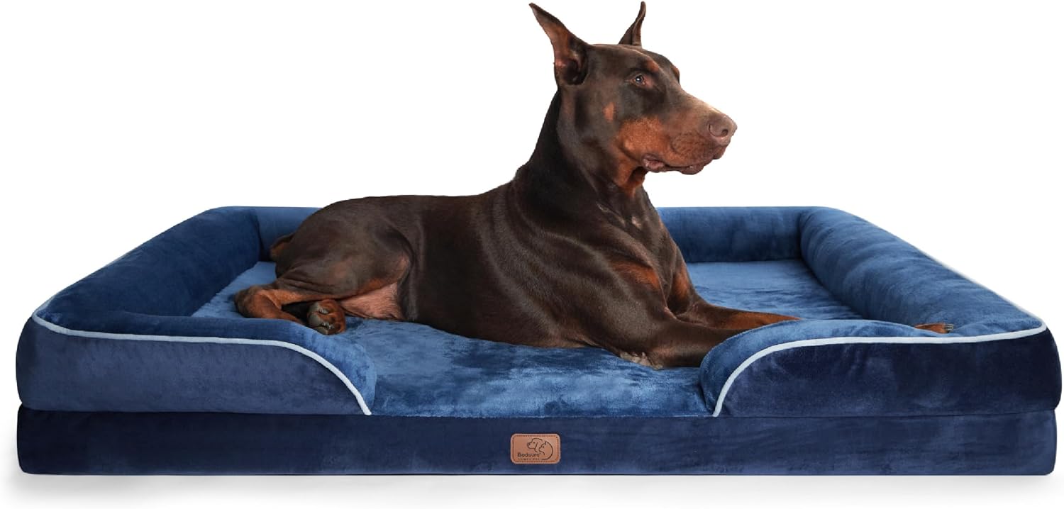 Bedsure XXL Orthopedic Dog Bed for Extra Large Dogs - Washable Giant Dog Cat Bed Waterproof, Comfort Dogs Couch Sofa with Washable Removable Cover, Pet Bed with Nonskid Bottom, Blue Navy, 52" - Pet Explorer