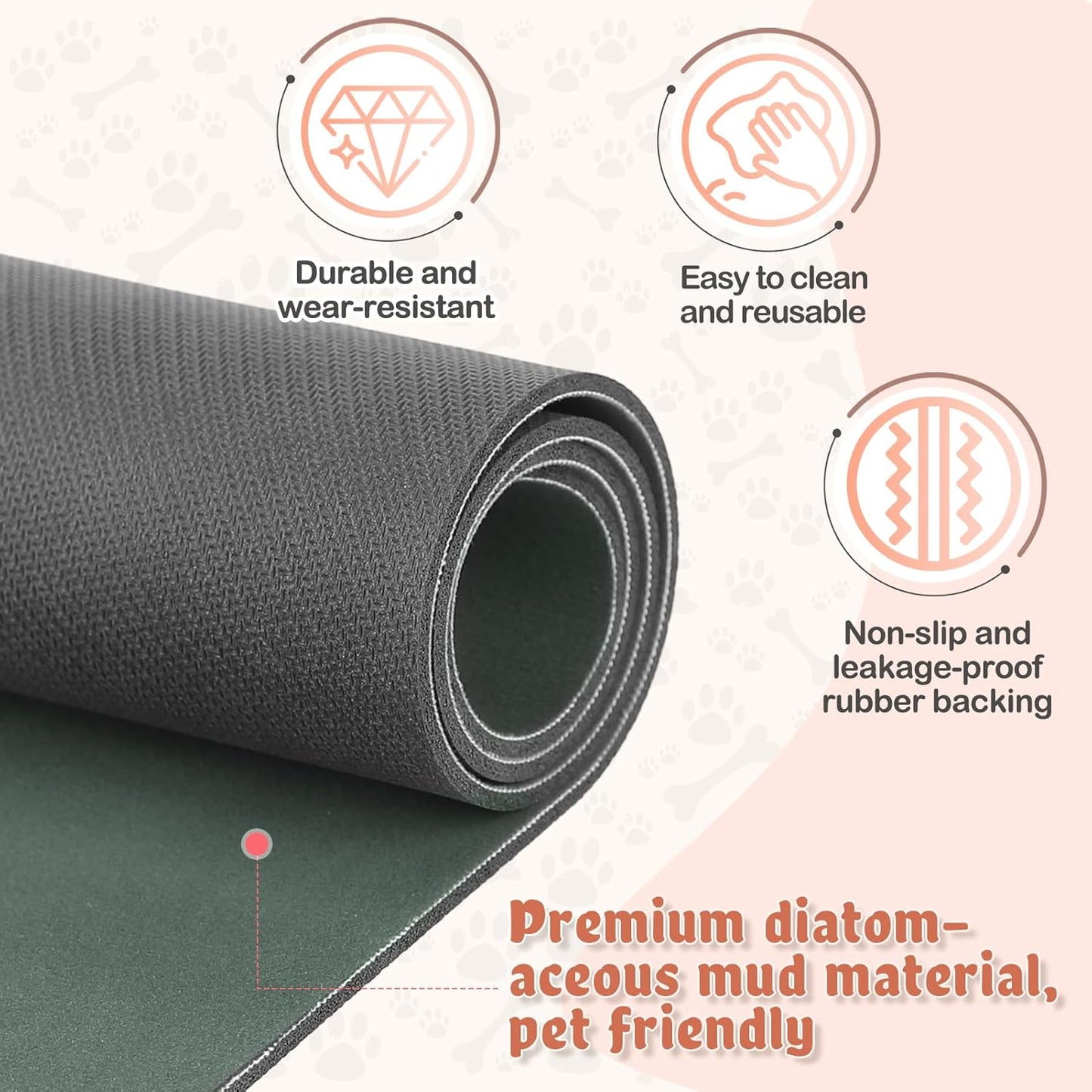 Quick Dry Absorbent Dog Food Mat, 24 x 16 in Diatom Mud Dog Water Bowl Mat, No Messy Anti-Slip Pet Feeding Mat for Medium and Large Dogs - Pet Explorer