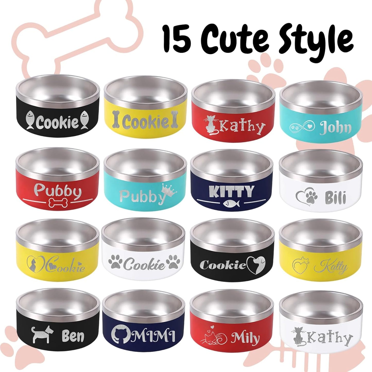 Personalized Dog Bowl Laser Engraved Custom Pet Name 18/32/42/64 oz No Slip Stainless Steel Insulated Bite-Resistant Food Water Dishes-Navy - Pet Explorer