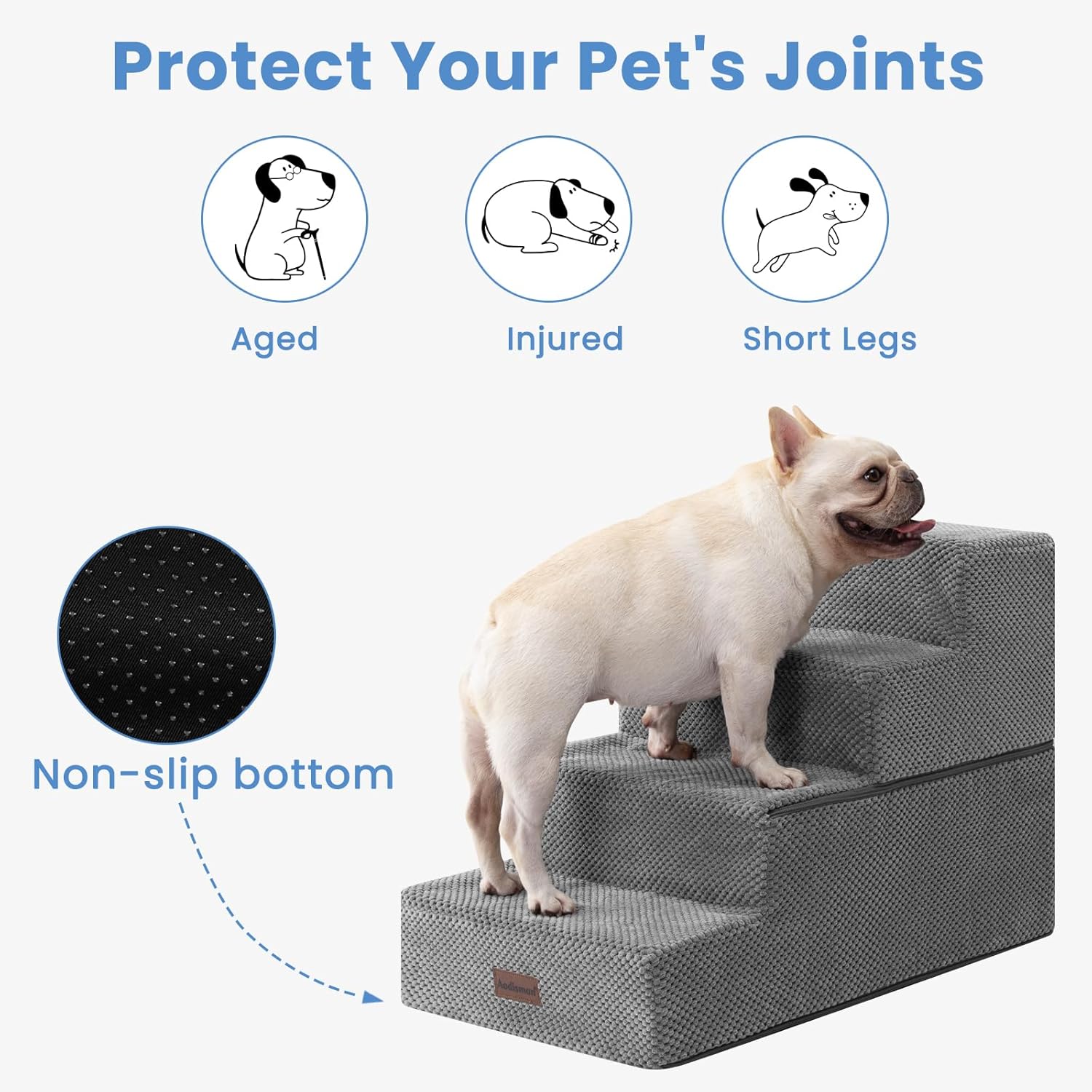 Dog Stairs for Bed 18.5" H, 4-Step Dog Steps for Small Dogs and Cats, Indoor Non-Slip Balanced Pet Stairs are Suitable for Puppy, Older Cat,Gery - Pet Explorer