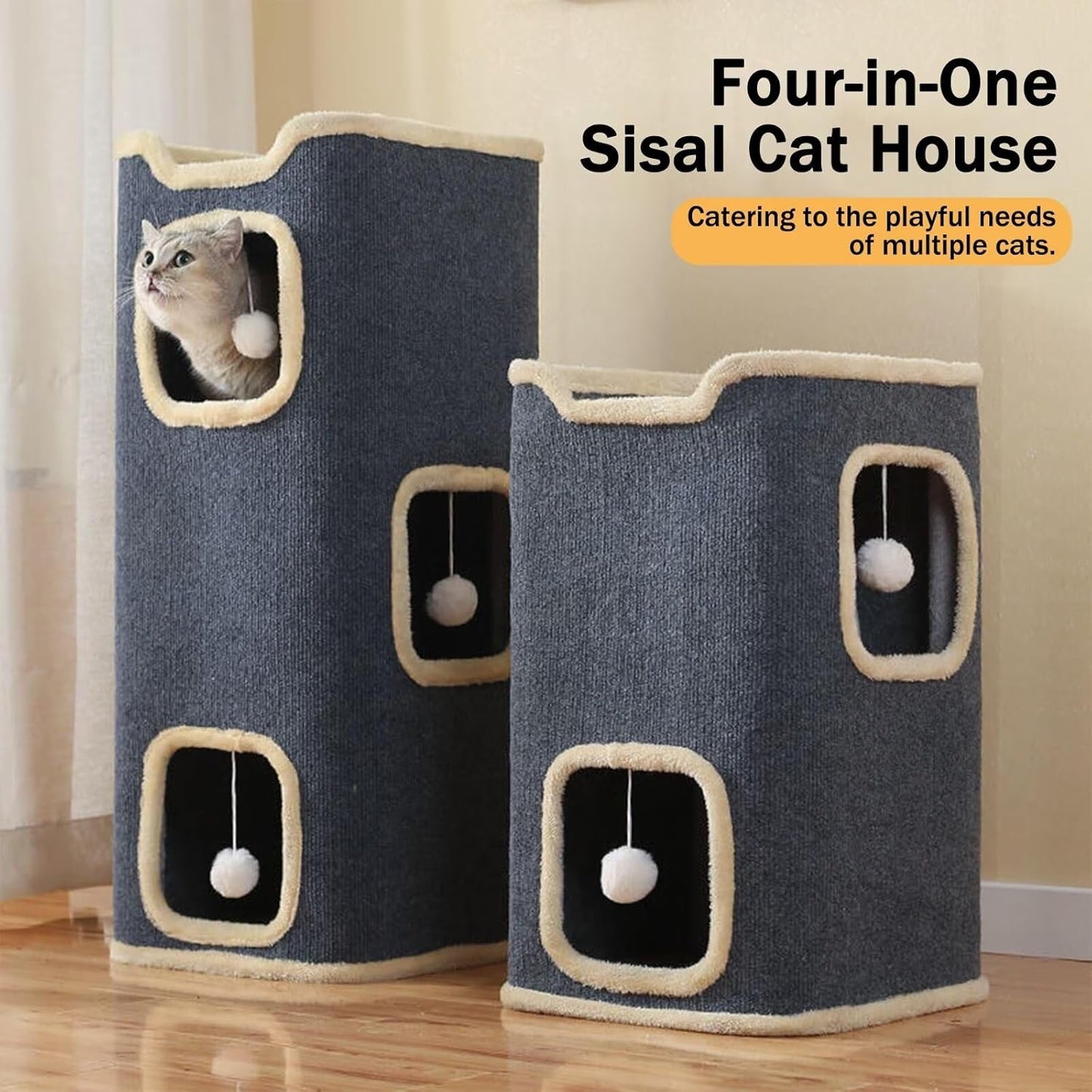 Cat House for Indoor Cat Beds, Multi-Level Cat Condo Foldable Cat Cave (1-Level) - Pet Explorer