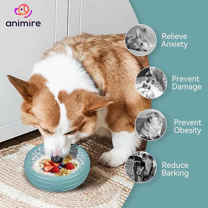 Dog Lick Bowl, Animire Freeze Lick Mat for Dogs, Non-Slip Slow Feeder Licking Bowl Enrichment Treat for Distraction Anxiety Relief, Food Grade Silicone, Dishwasher Safe(Teal,L)