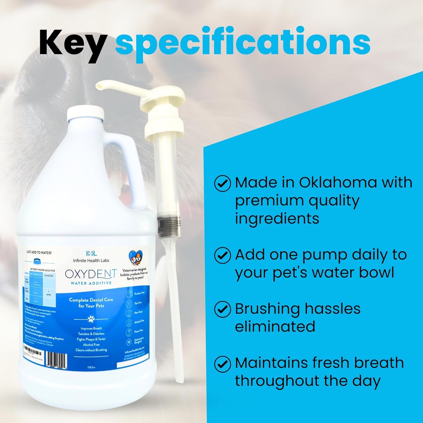 Oxydent Premium Pet Dental Care Solution - Pet Water Additive & Mouthwash for Teeth Cleaning - Eliminate Bad Dog & Cat Bad Breath - Dog Dental Rinse - Fights Tartar & Plaque - 1 Gallon - Pet Explorer