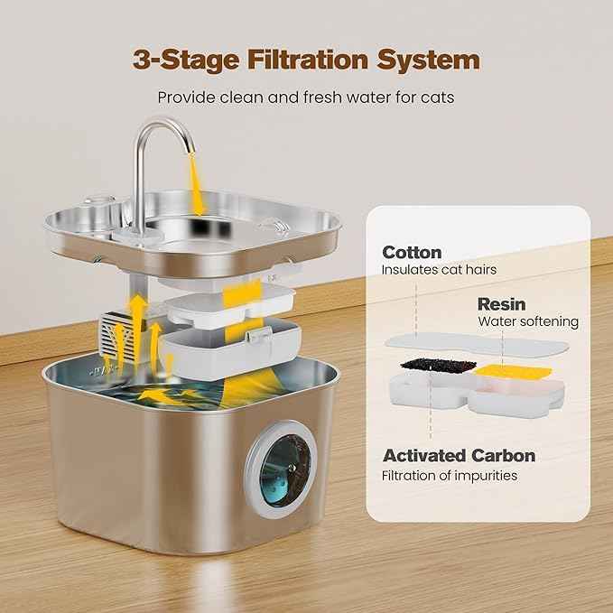 Stainless Steel Cat Water Fountain: 108oz/3.2L Pet Water Fountains Cat Watering Fountain Indoor Automatic Waterer Dispenser for Drinking Small Dogs Water Bowl Metal Kitty Faucet Watering Supplies