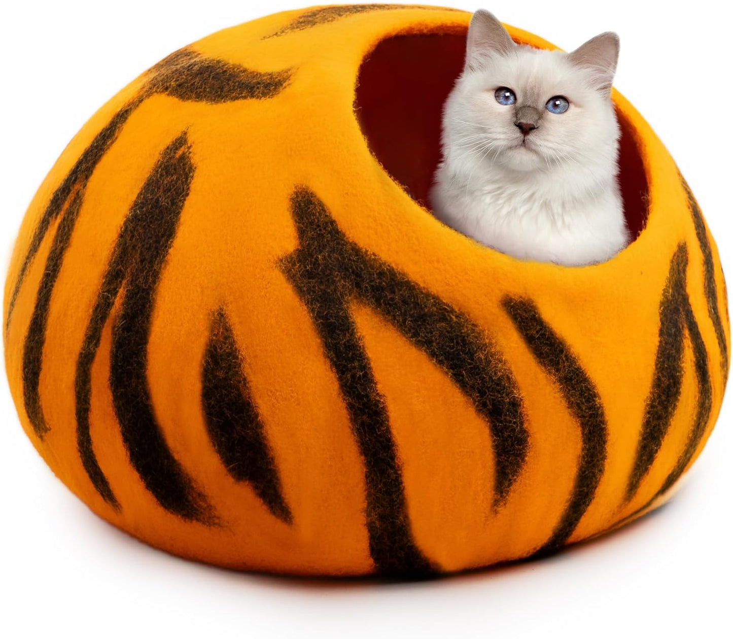 Woolygon Premium Felt Cat Cave Bed – Wool Kitty Beds Handcrafted Kitten Caves Bed for Indoor Cats - Made from 100% Eco-Friendly Merino Wool, Foldable Cat Hidewawy Covered Cat House Pod - Pet Explorer