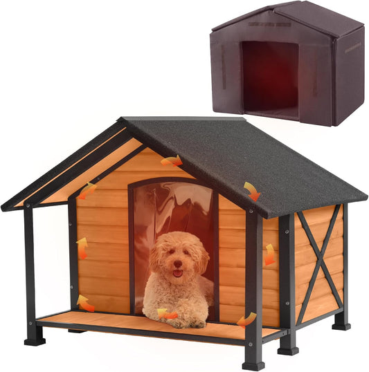 Outdoor Dog House Insulated Large Dog Kennel with Liner for Winter, Heated Dog House 100% Insulated & All-Around Iron Frame - Pet Explorer