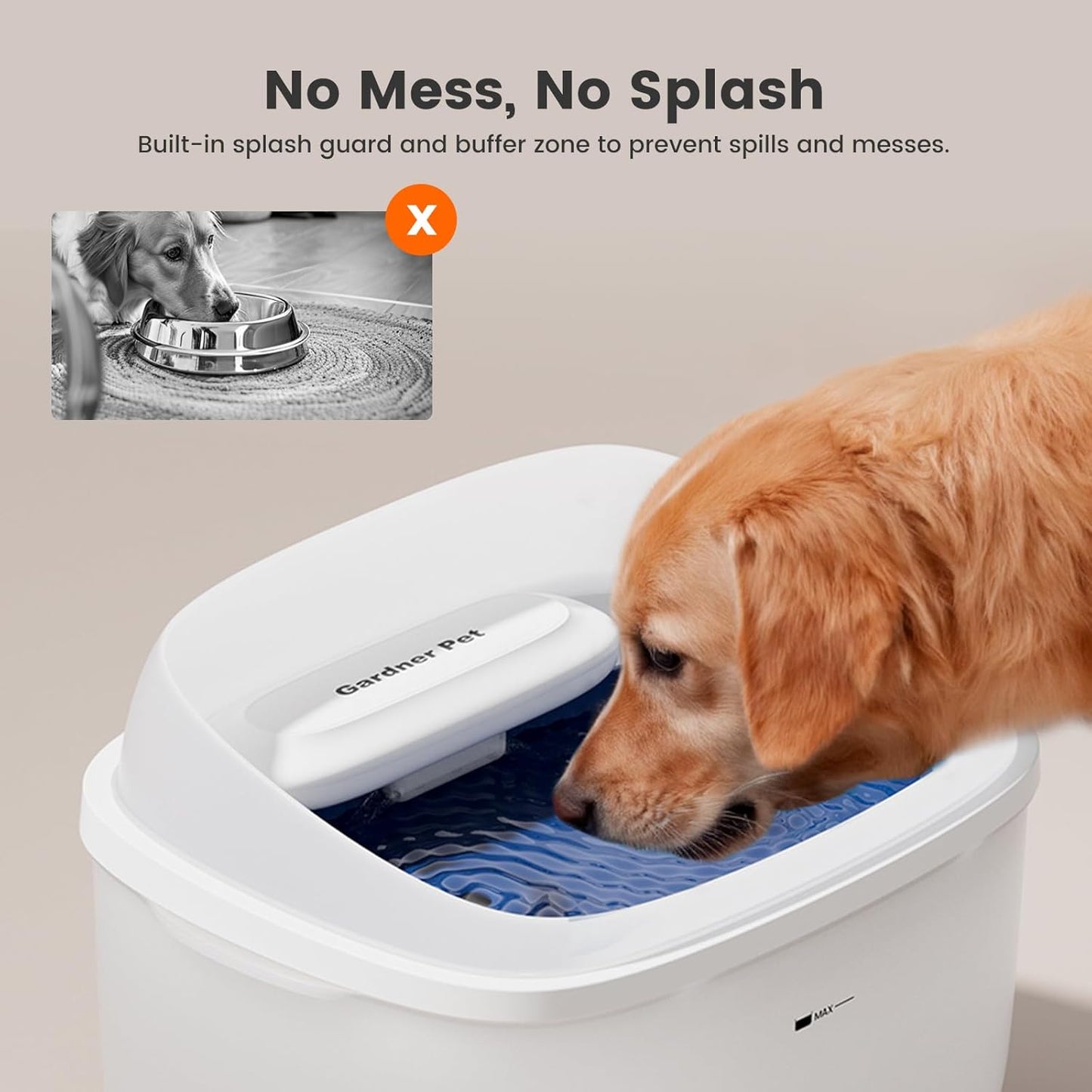 Gardner Pet Dog Water Fountain for Large Dogs, 8L/2.1Gal Large Capacity Automatic Dog Water Bowl Dispenser with Vortex Circulation, Maifan Stone Filter, Splash-Proof, Quiet Cat & Dog Water Bowl - Pet Explorer