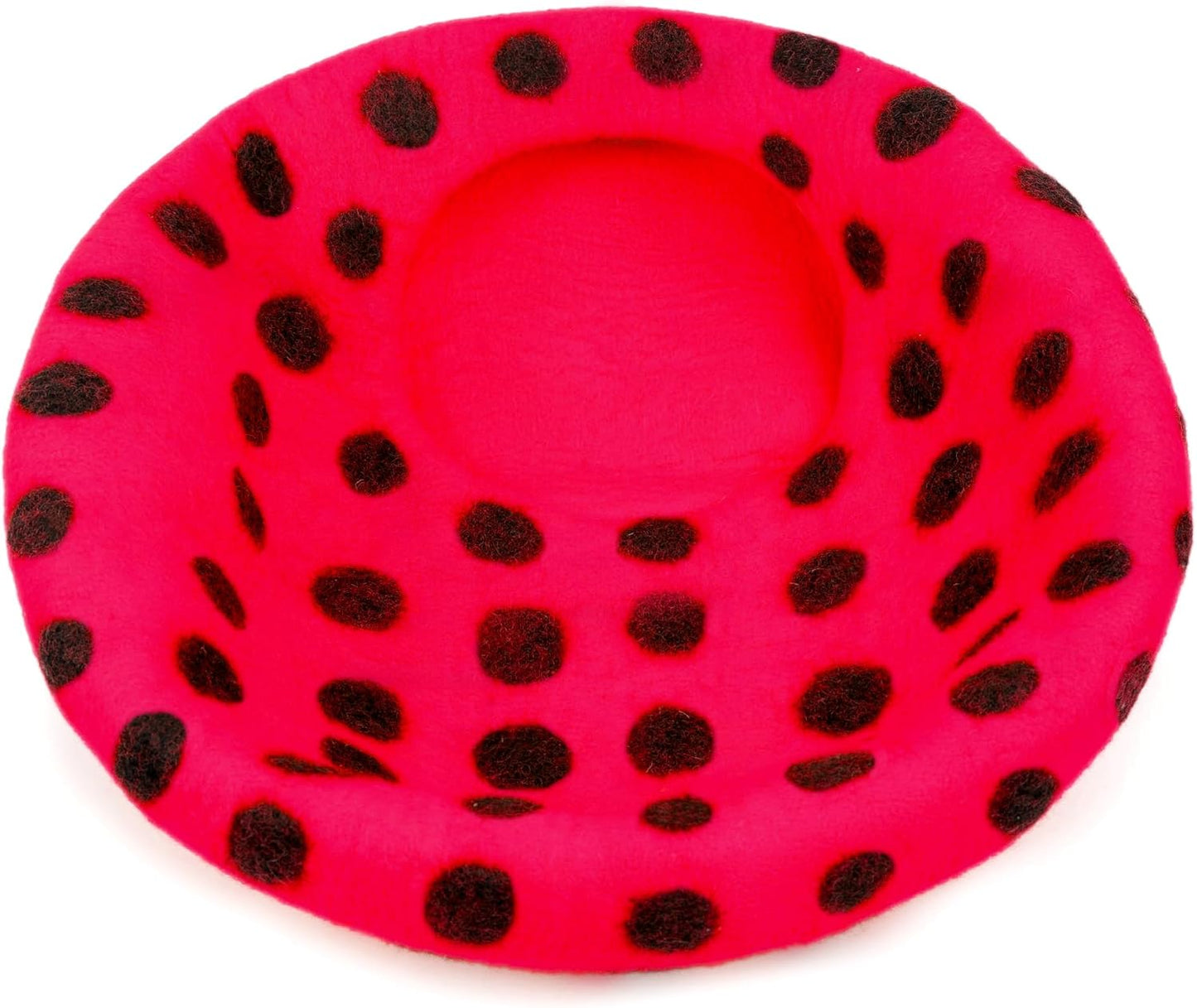 Woolygon Premium Felt Cat Cave Bed - Polka Dot Series - Wool Kitty Beds Handcrafted Kitten Caves Bed for Indoor Cats - Eco-Friendly Merino Wool, Foldable Cat Hideaway Cat Houses (Red/Black Dots) - Pet Explorer
