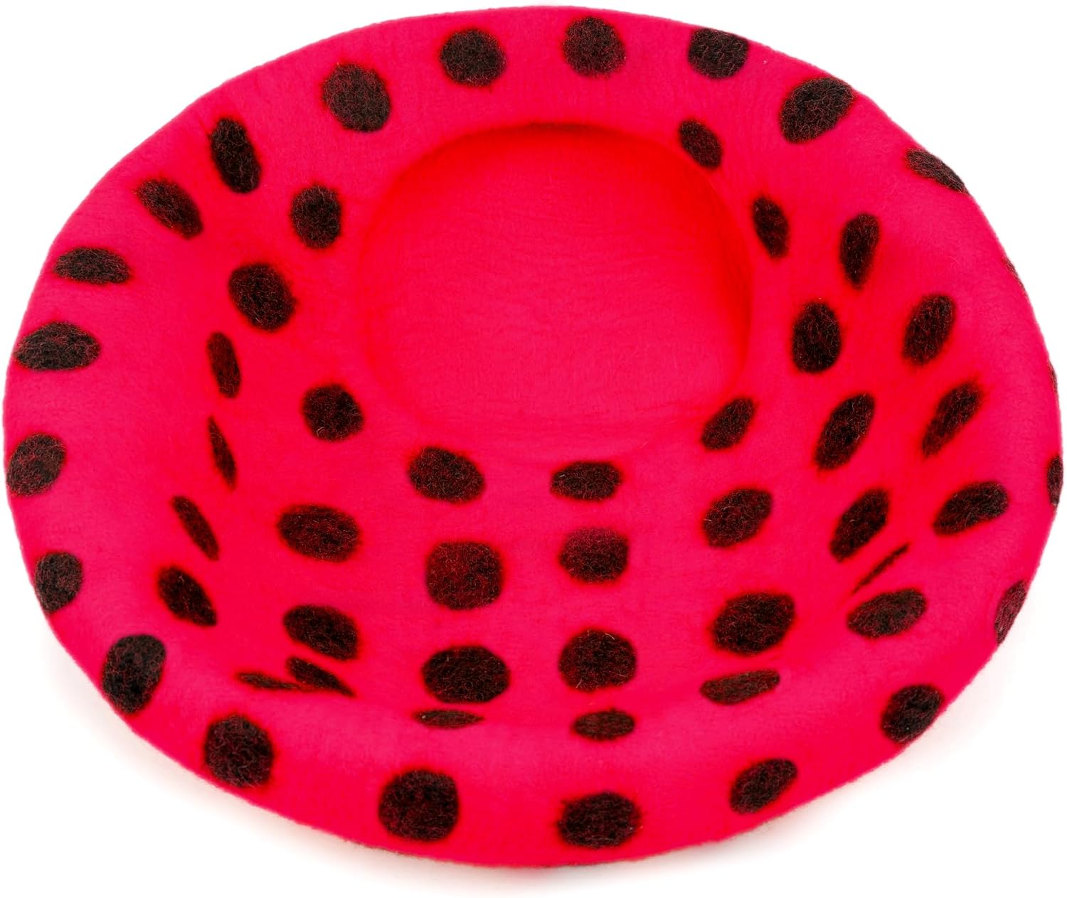 Woolygon Premium Felt Cat Cave Bed - Polka Dot Series - Wool Kitty Beds Handcrafted Kitten Caves Bed for Indoor Cats - Eco-Friendly Merino Wool, Foldable Cat Hideaway Cat Houses (Red/Black Dots) - Pet Explorer