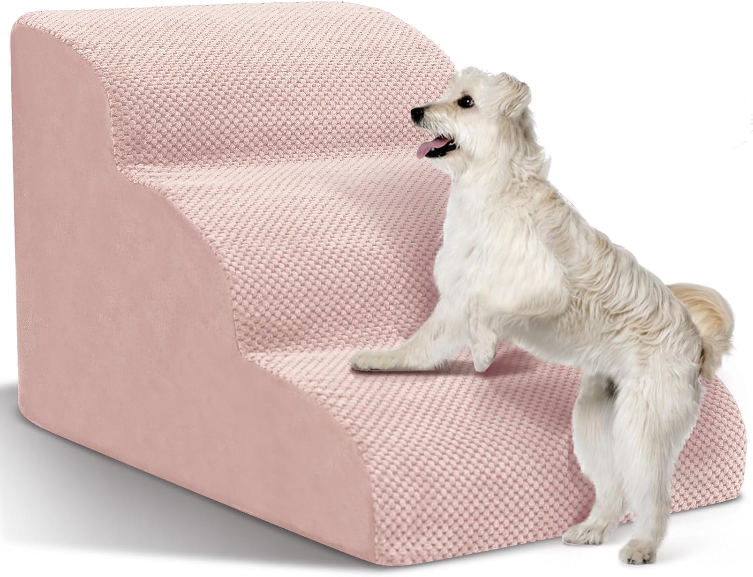 Dog Stairs for Small Dogs - High Density Foam Pet Steps, Extra Wide Dog Ramp with Non-Slip Bottom for High Beds, Couch and Sofa, Best for Dogs Injured, Older Doggy Cats,3 Steps, Pink - Pet Explorer