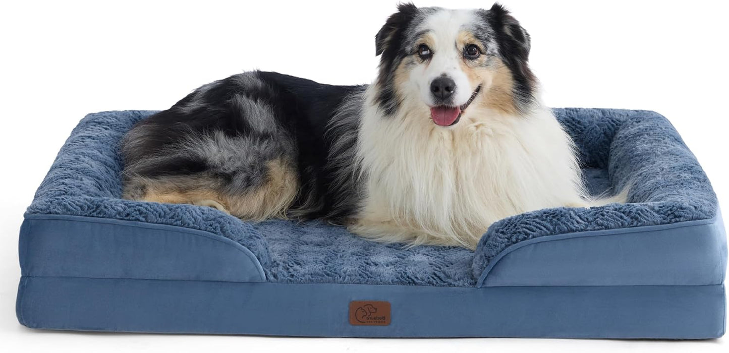 Bedsure XL Orthopedic Dog Bed for Extra Large Dogs - Washable XLarge Dog Cat Bed Waterproof, Comfort Dogs Couch Sofa with Washable Removable Cover, Pet Bed with Nonskid Bottom, Plush-Blue, 42" - Pet Explorer