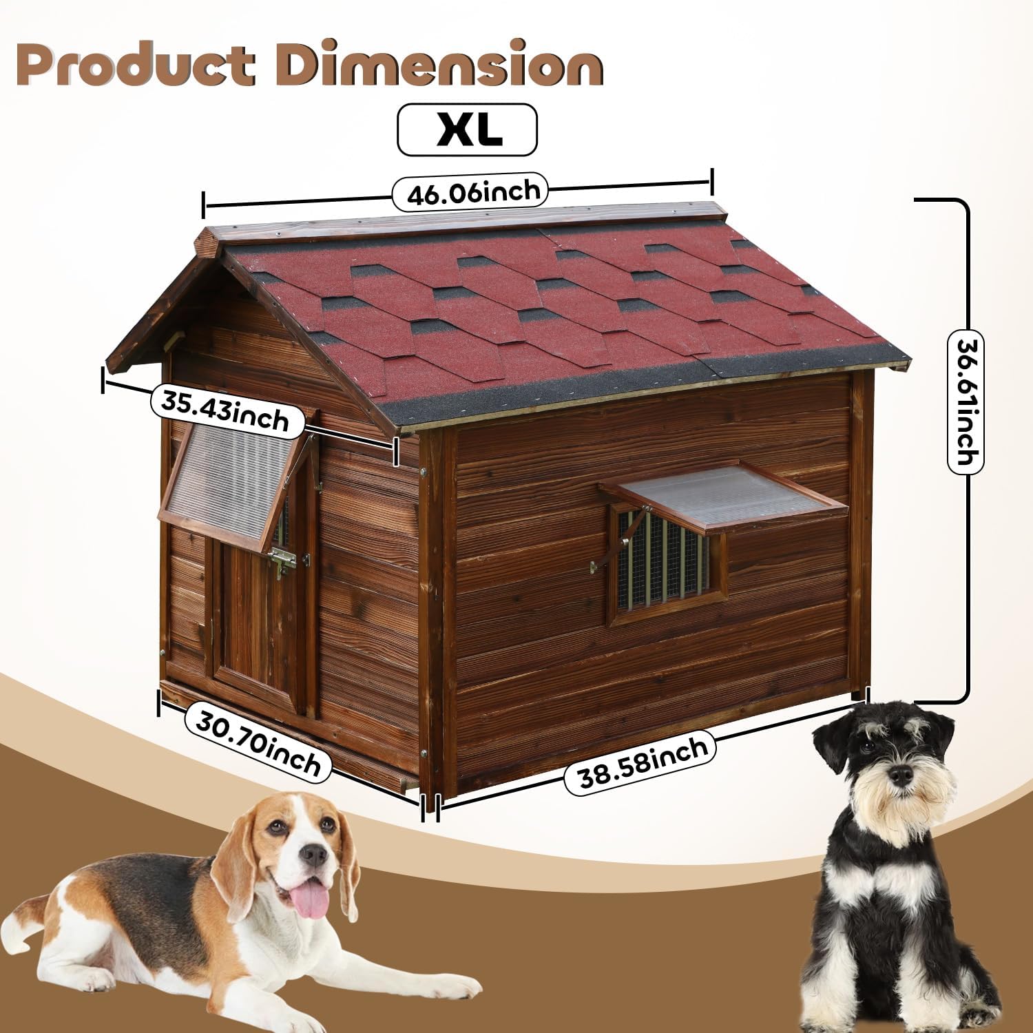Outdoor Dog House, Natural Pine Wood Dog House with Elevated Floor, XL Outdoor Large Breed, XL-38.58''(D) X30.70''(W) X36.61''(H) - Pet Explorer