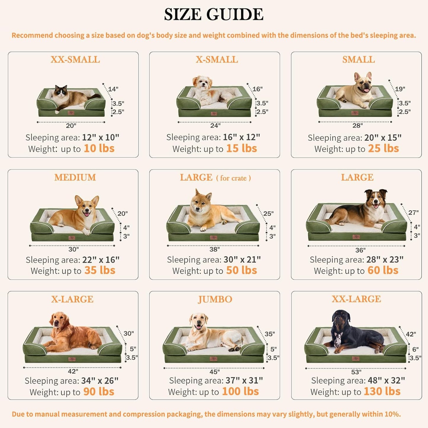 Comfort Expression Large Dog Beds Waterproof Orthopedic Foam Dog Sofa Beds Comfy Pet Bed with Washable Removable Cover & Non-Slip Bottom(Large,Light Green) - Pet Explorer