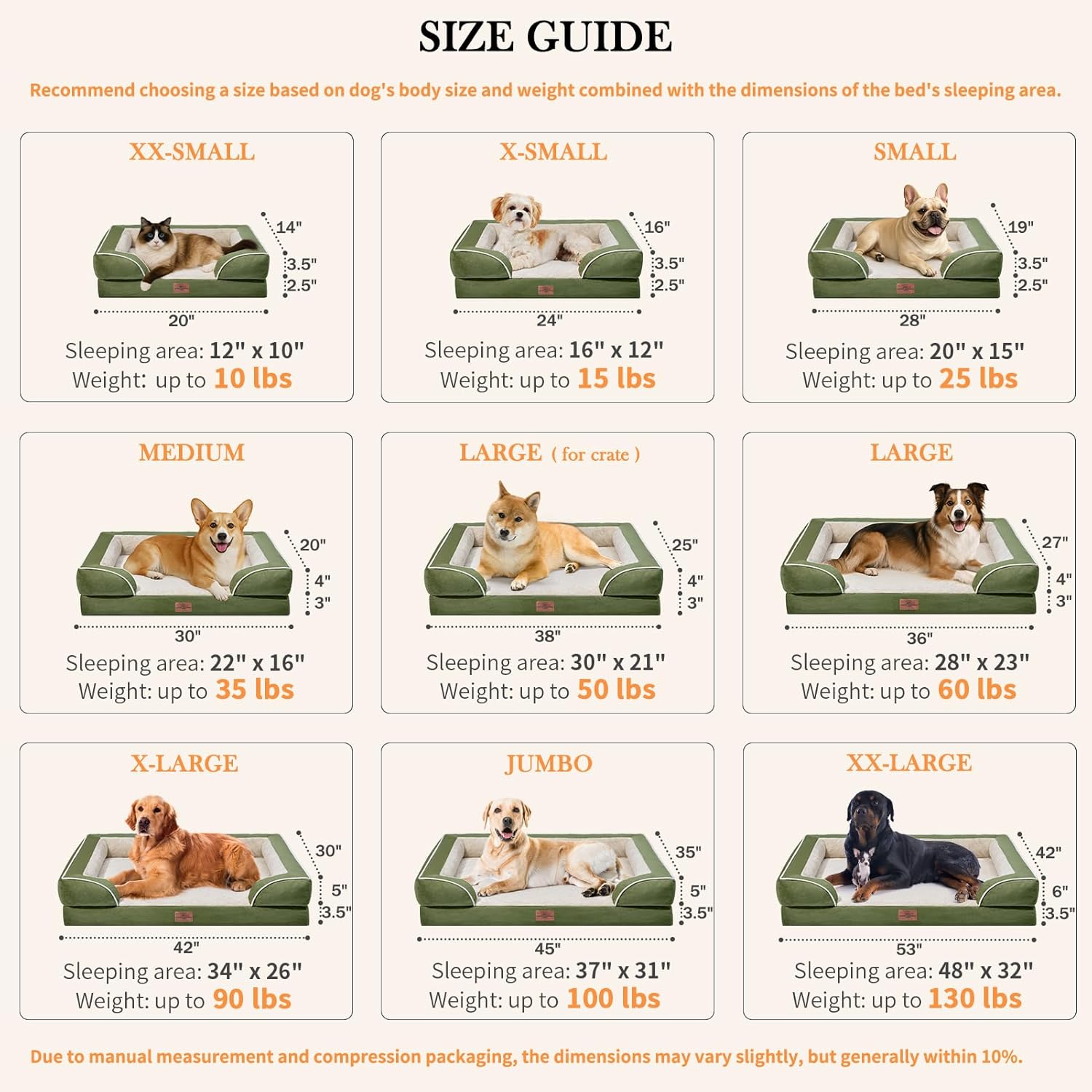 Comfort Expression Orthopedic Bolster Dog Beds Extra Large, XL Dog Beds Waterproof Dogs Beds, Washable Dogs Beds Sofa with Removable Cover & Non-Slip Bottom(X-Large,Light Green) - Pet Explorer