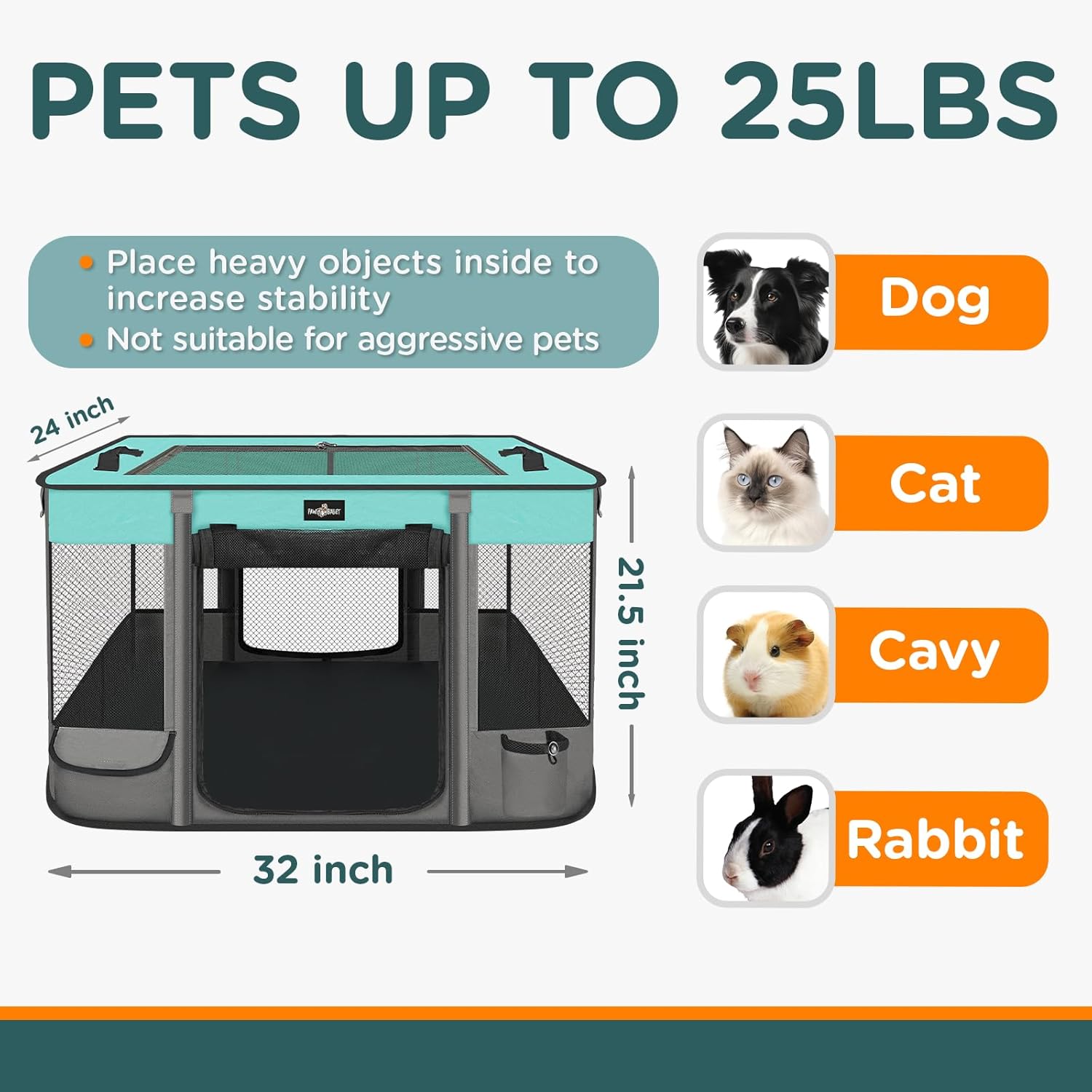 Foldable Pet Kitten Playpen, Waterproof Portable Pet Cat Dog Playpen Kennel Tent for Small Dog Cat, Removable Shade Cover, Come with Free Carrying Case, Indoor Outdoor Use for Small Animals, BlackTeal - Pet Explorer