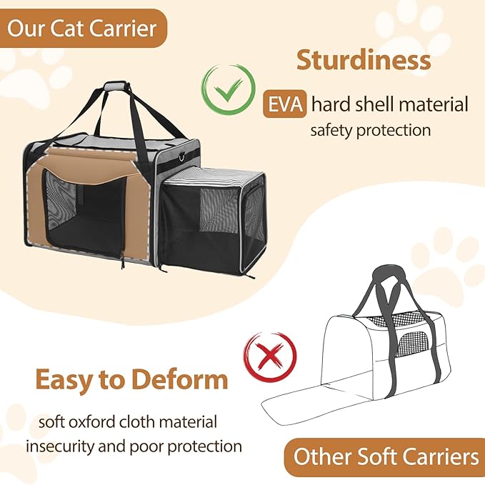 Large Cat Carrier for 2 Cats, 24"x16"x17" Soft Cat Travel Carrier with Litter Box, Expandable Cat Carrier for Car Travel Long Distance, Up to 55 lbs