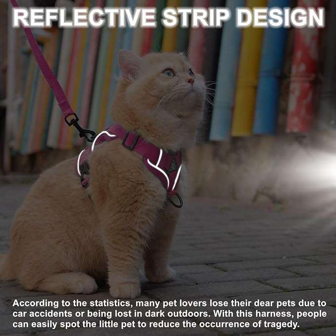 Vest Harness Leash Set for Small Dog Large Cat, Upgraded Escape Proof Adjustable Jacket with Lead for Puppy Fat Cat Outdoor Walking, Soft Breathable Mesh Coat with Reflective Strip for Dark XL Pink