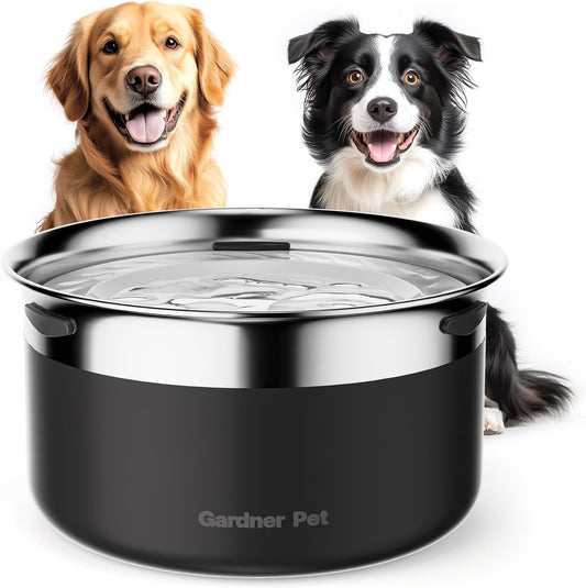 Gardner Pet Dog Bowls 1 Gallon (3.85L) Stainless Steel No Spill Dog Water Bowl, Slow Water Feeder Metal Bowls, Spill Proof Water Dispenser for Large Dogs, Promotes Healthy Hydration(Black) - Pet Explorer