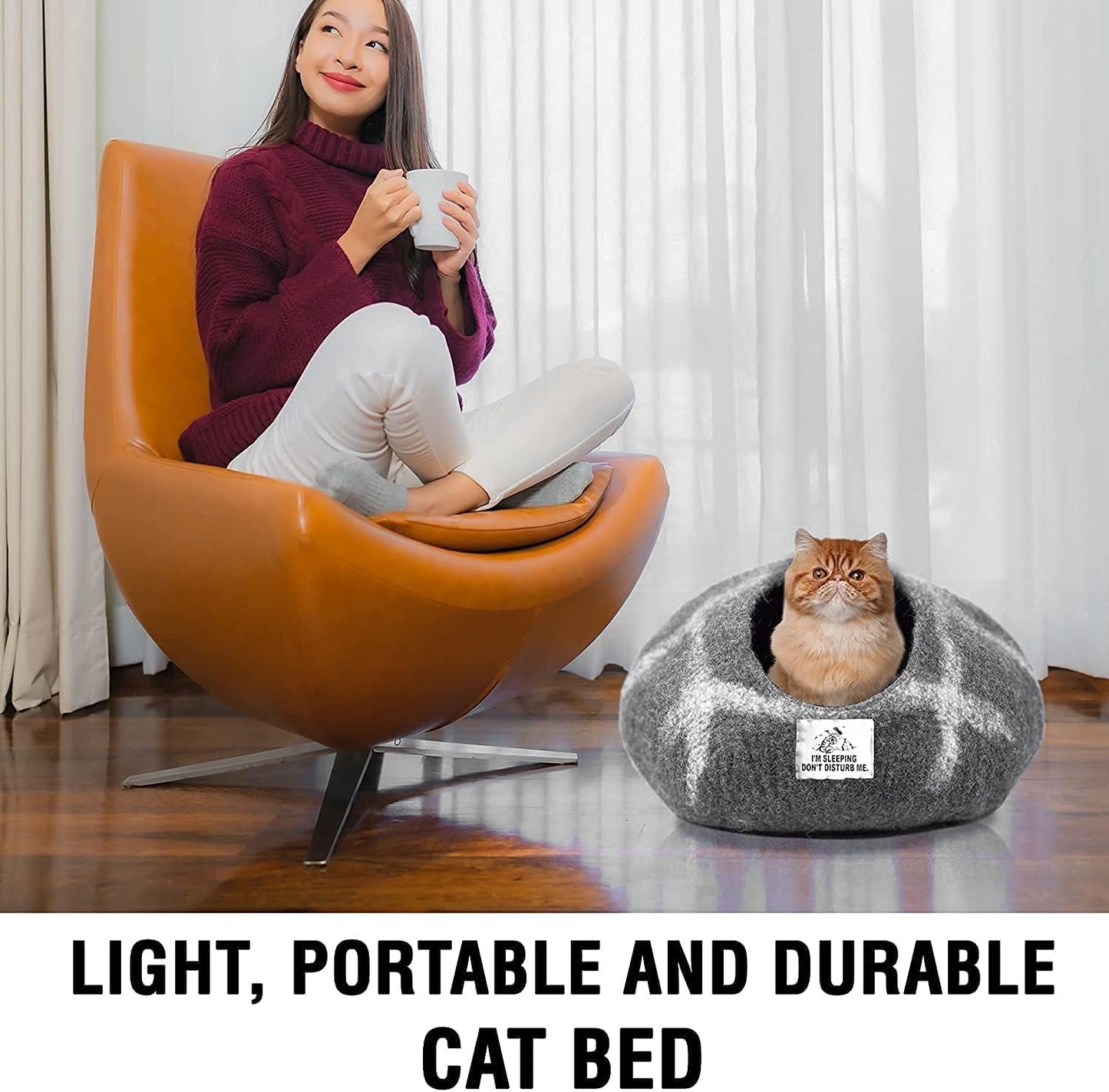 Luxurious Eco-Friendly Merino Wool Cat Cave Bed - Foldable Hideaway Pod for Indoor Cats - Premium Felt Kitten Beds - Covered Cat House for Ultimate Cozy Comfort by Woolygon - Pet Explorer