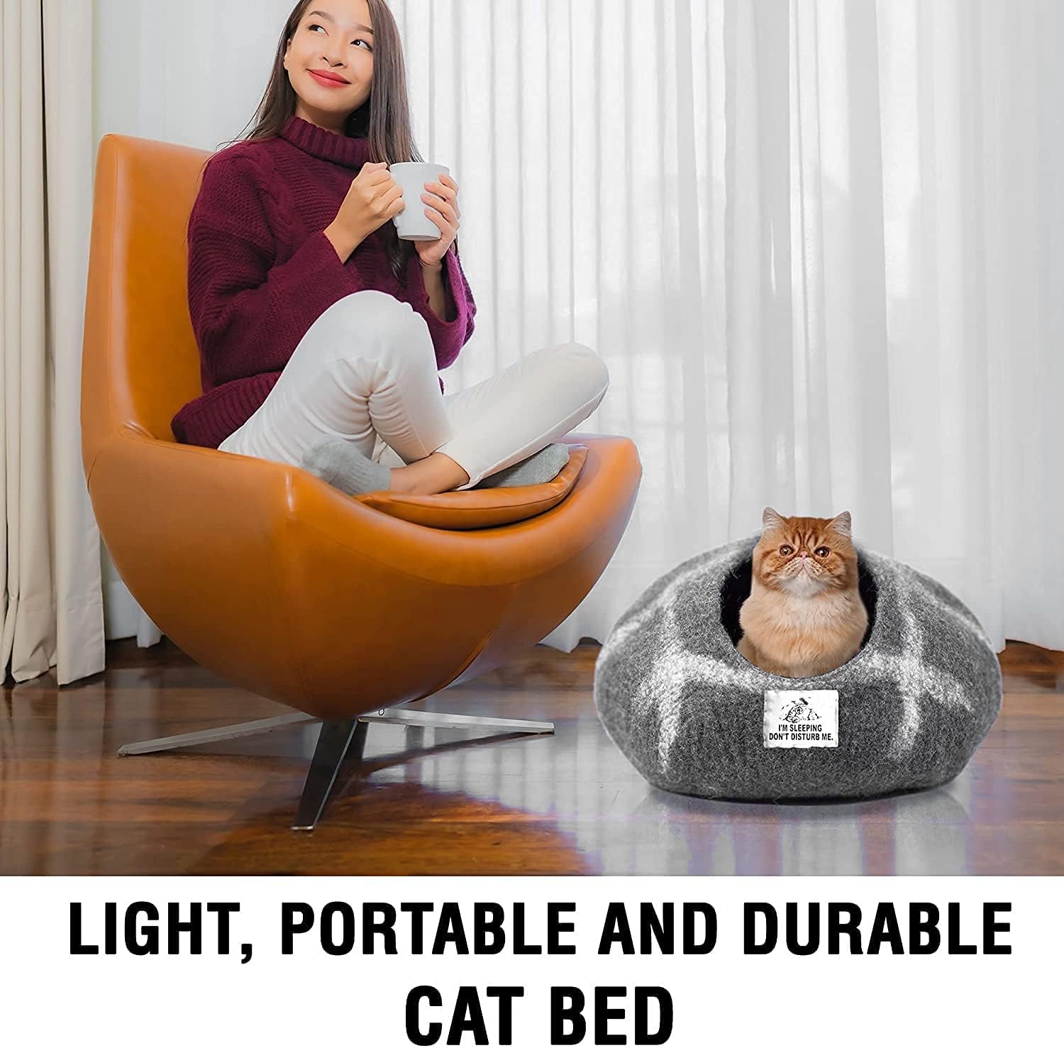 Luxurious Eco-Friendly Merino Wool Cat Cave Bed - Foldable Hideaway Pod for Indoor Cats - Premium Felt Kitten Beds - Covered Cat House for Ultimate Cozy Comfort by Woolygon - Pet Explorer
