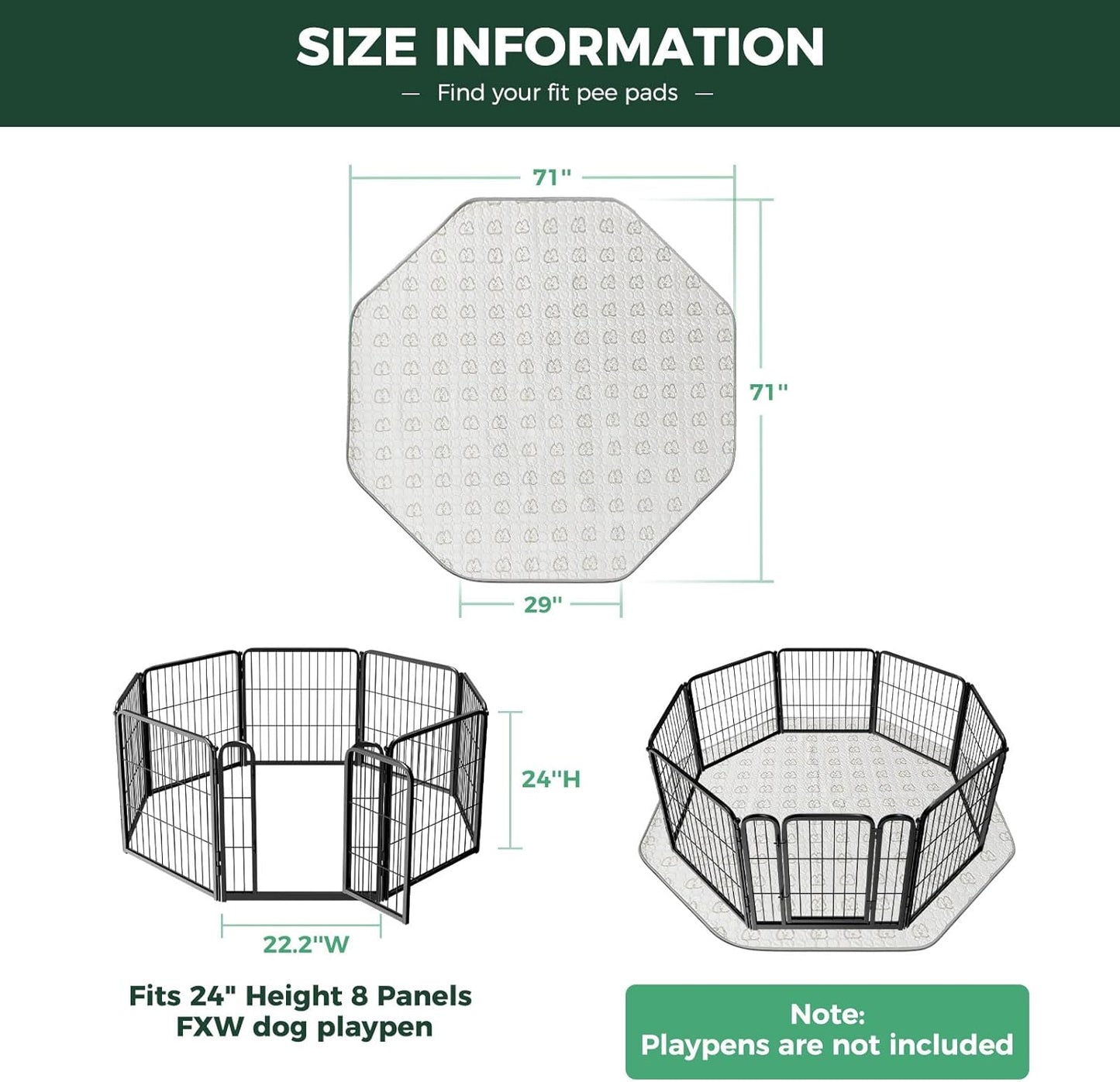 FXW Washable Pee Pads for Dogs, Puppy Pads with Super Absorbent, Specifically Designed for FXW Rollick/Homeplus 24inch 8 Panels Dog Playpen, 29" Octagon, Khaki, 1 Pack - Pet Explorer