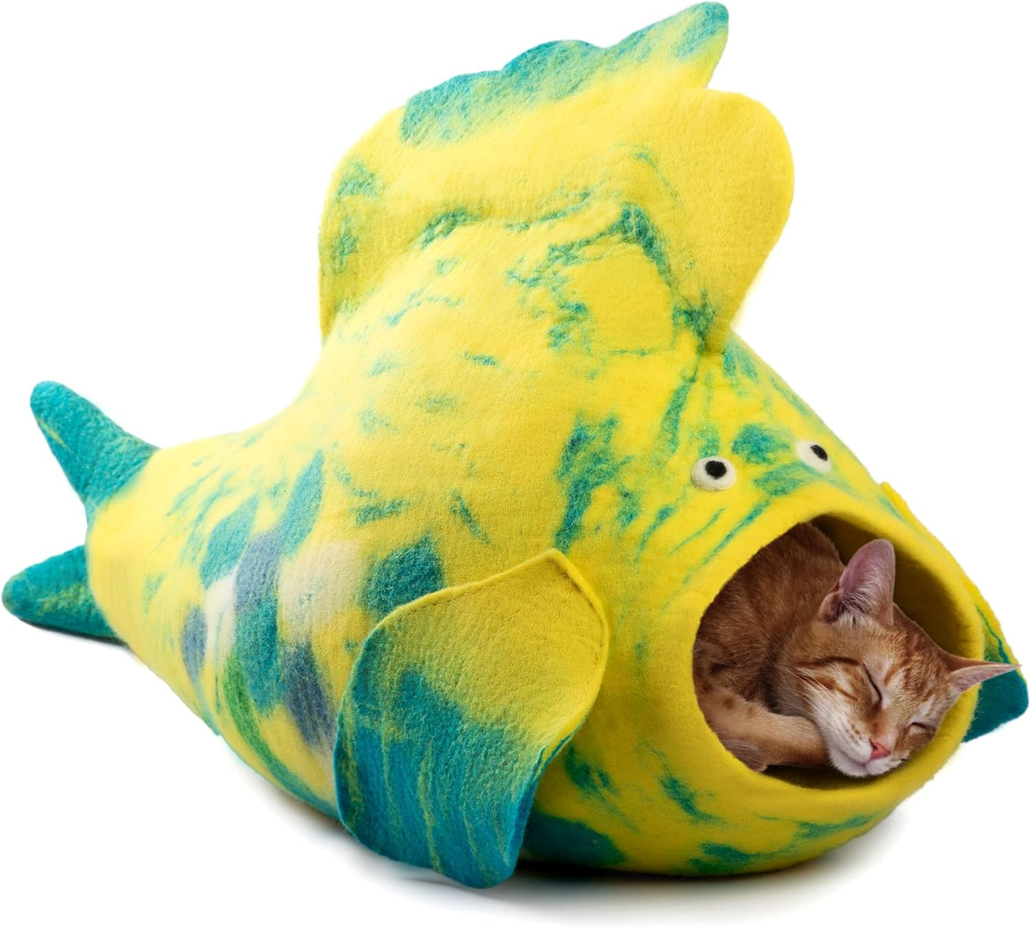 Luxurious Eco-Friendly Merino Wool Cat Cave Bed Fish Design - Foldable Hideaway Pod for Indoor Cats - Premium Felt Kitten Beds - Covered Cat House for Ultimate Cozy Comfort by Woolygon - Pet Explorer