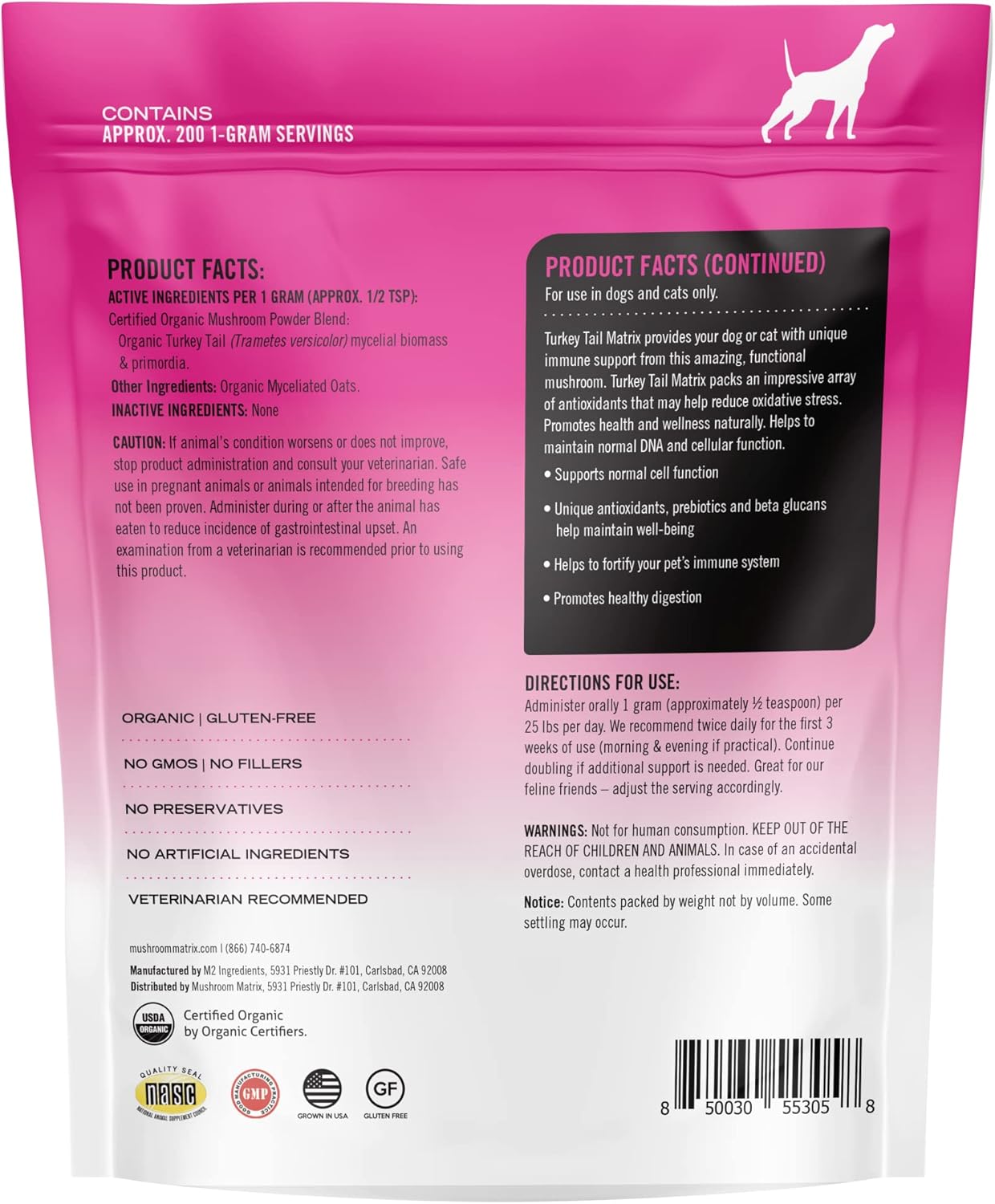 Om Mushroom Matrix Turkey Tail Mushroom Pet Supplement Powder, Provides Immunity Support & Holistic Defense for Dogs & Cats, 200 Grams, 7.1 oz - Pet Explorer