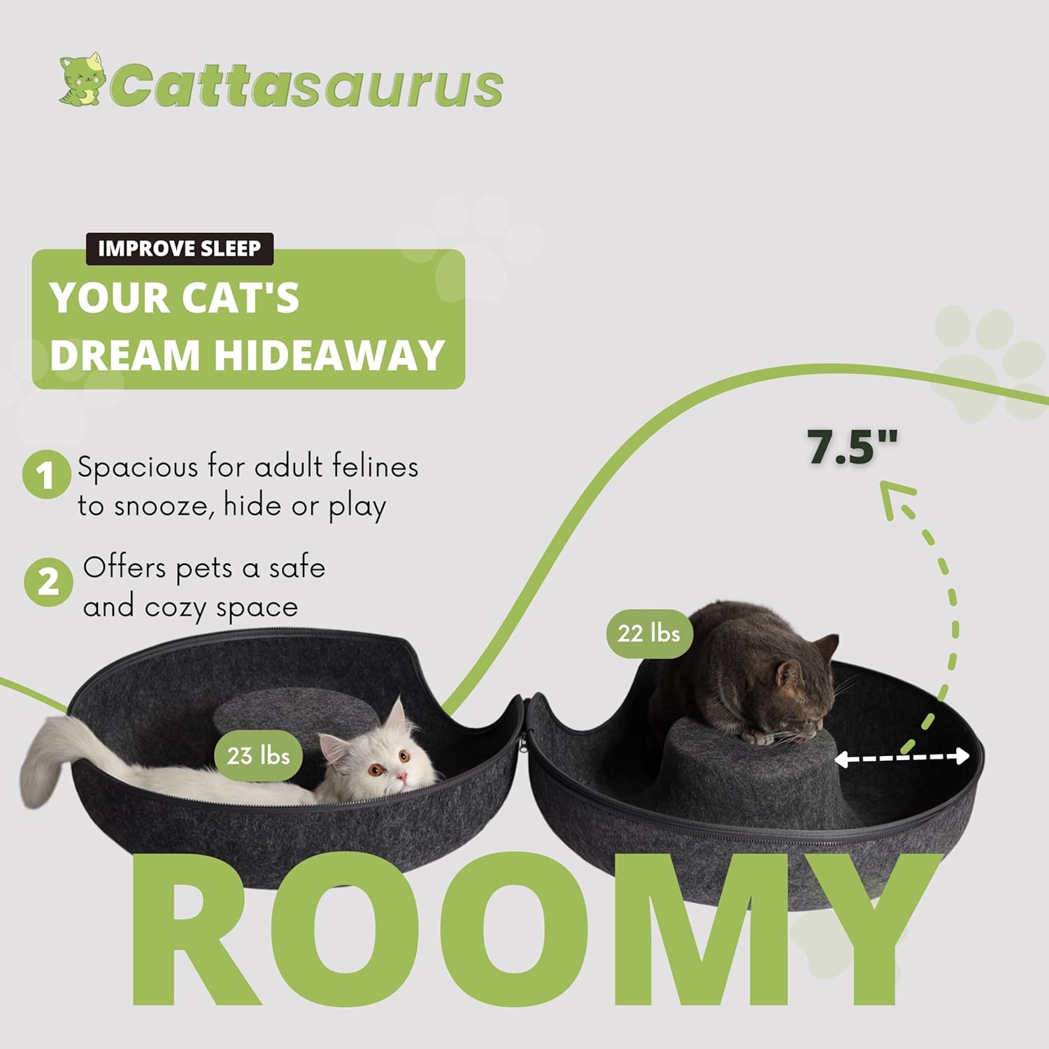 CATTASAURUS Peekaboo Cat Cave for Multiple & Large Cats Up to 30-45 Lbs, Scratch Detachable & Washable Tunnel Bed, Comfy Donut Cat Cave (Dark Gray + Dark Gray, Large) - Pet Explorer