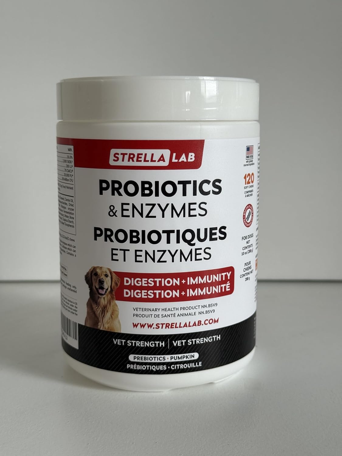 STRELLALAB Vet Strength Dog Probiotics Treats - 1 Billion CFU + Digestive Enzymes + Prebiotics - Chewable Fiber Supplement w/Pumpkin - Allergy, Diarrhea, Gas, Constipation, Upset Stomach Relief - Pet Explorer