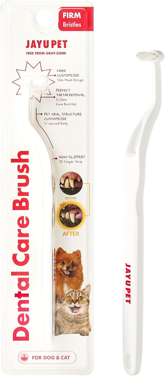 JAYU PET Dental Care Brush (Firm Bristles) 1ea - Resilient Dog Toothbrush, Cat Toothbrush for Tartar & Plaque Removal, Horizontal Head and S-Curved Body - Pet Explorer