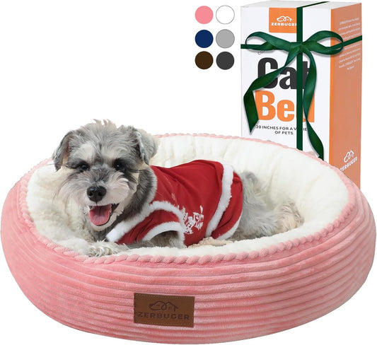 23in Pink Round Cat Dog Bed for Large Medium Small Dogs Cats, Machine Washable Sleeping Sofa, Non-Slip Bottom Breathable Soft Calming Pet Cuddler for Indoor/Outdoor/Car/Cage - Pet Explorer