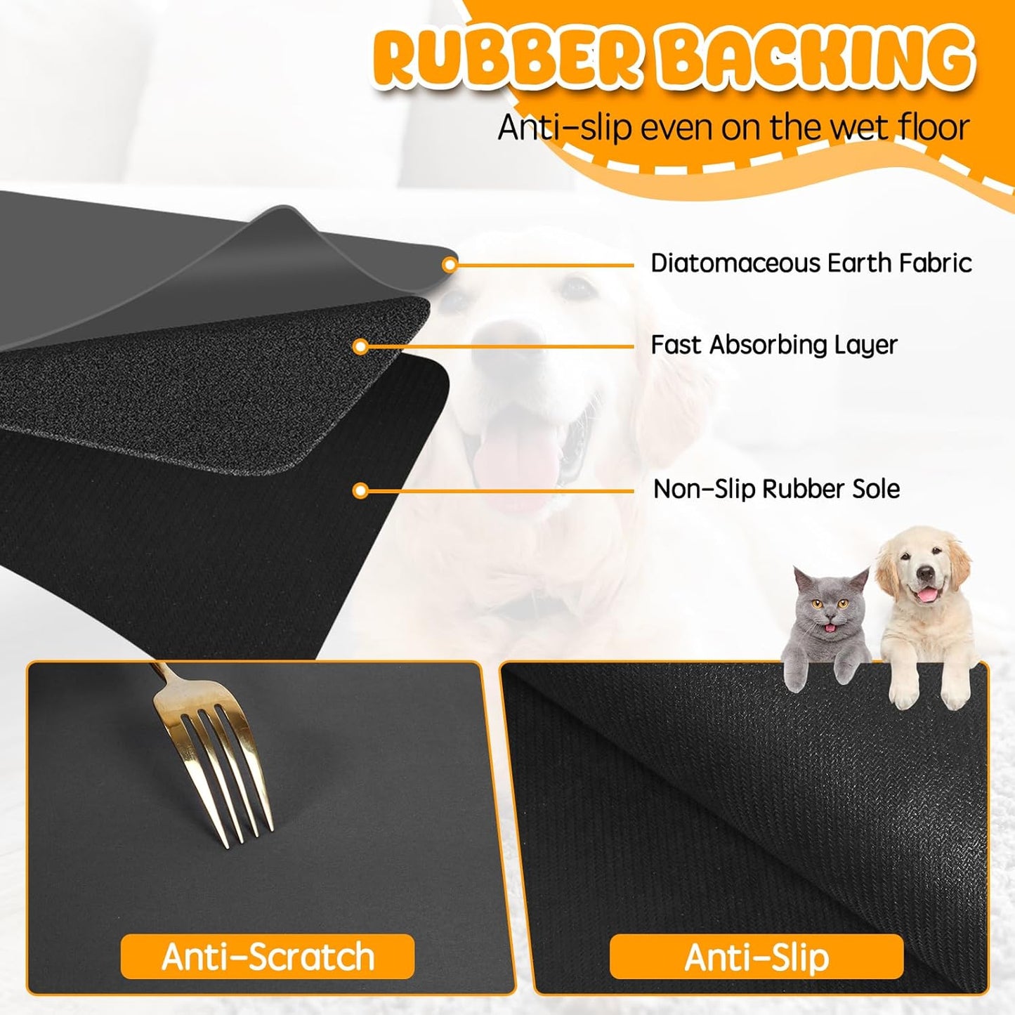 Dog Food Mat, 39.4"x31.5" Largest Absorbent Dog Mat for Food and Water, Non Skid Cat Bowl Mat, No Stains Quick Dry for Pet Water Dispenser Pet Supplies for Messy Drinkers - Pet Explorer