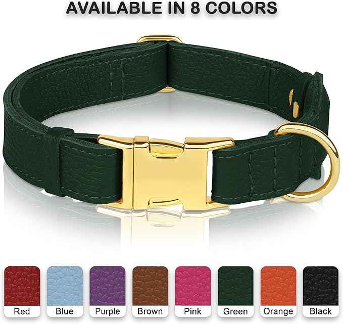 Leather Airtag Dog Collar - Soft Tracking Dog Collar with Apple AirTag Holder and Metal Buckle - Safety GPS Pet Collars for Small Medium Large Dogs Puppy Pink Red (Green, L, 17"-21" Neck Fit)