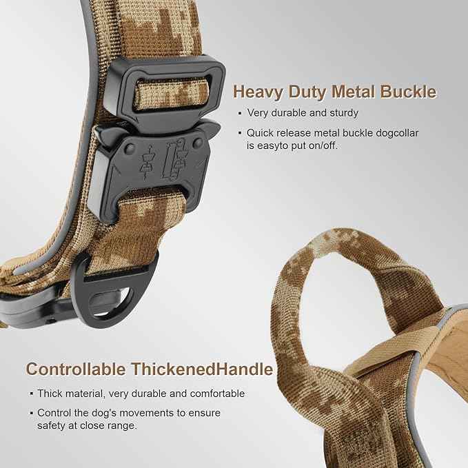 2026 Upgrade Dog Collar with IPX8 Waterproof AirTag Holder,Military Tactical Handle and Ultra-Durable Metal Buckle/Night Reflective,GPS Collar for Medium to Large Dogs (Camouflage Khaki/L)