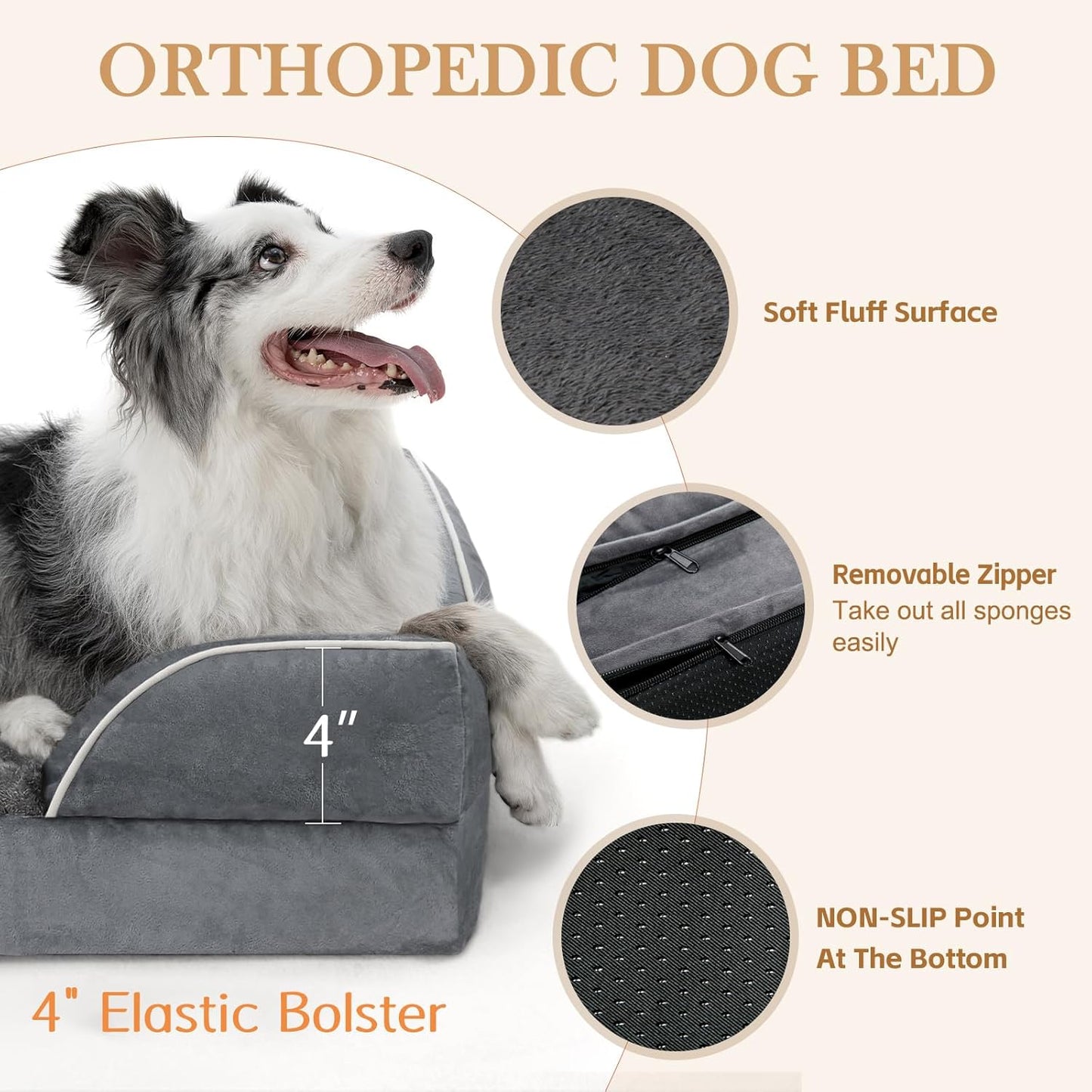 Comfort Expression Medium Dog Beds Waterproof Orthopedic Foam Dog Sofa Beds for Medium Large Dogs Comfy Pet Bed with Washable Removable Cover & Non-Slip Bottom(Medium,Dark Grey) - Pet Explorer