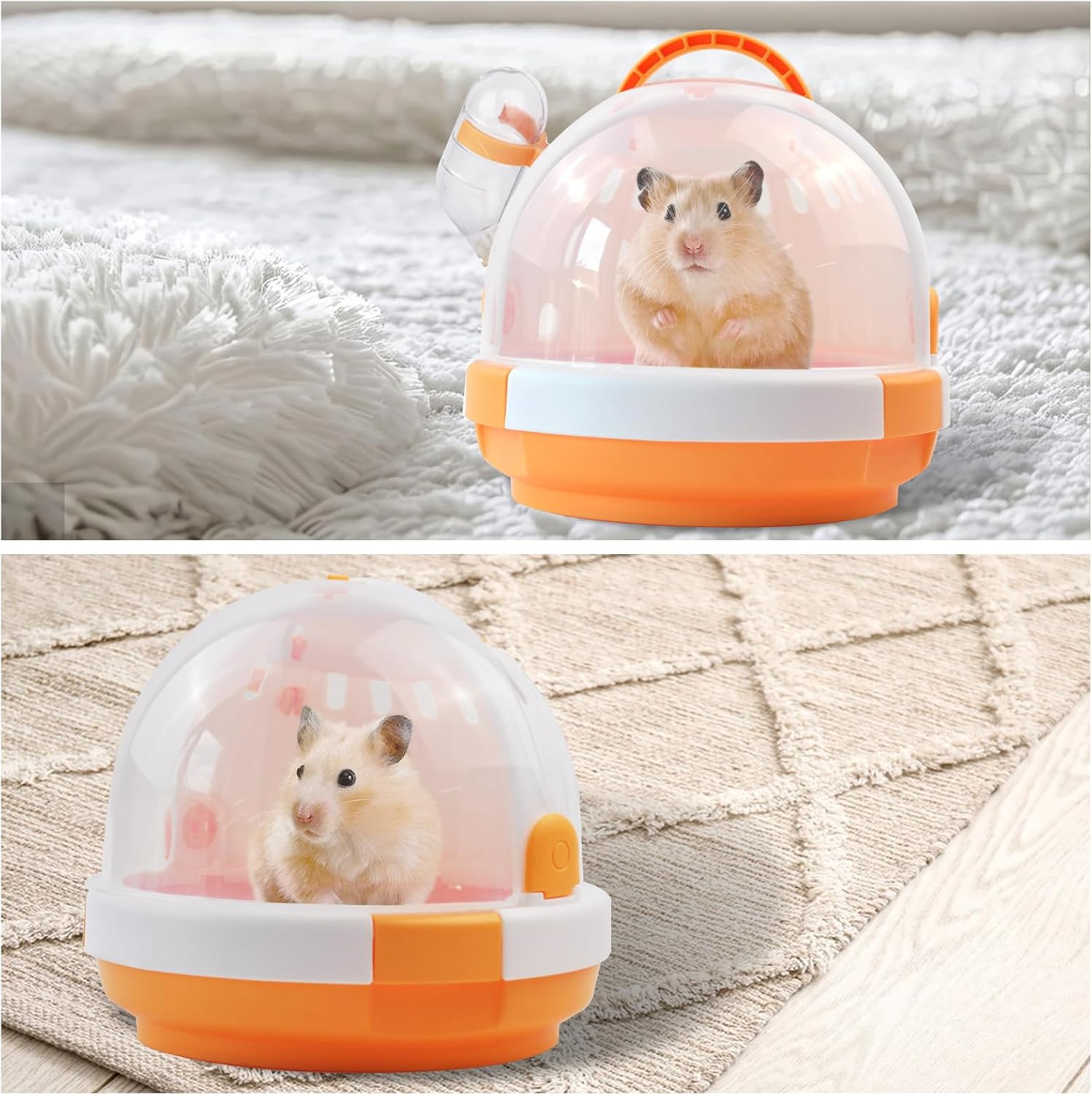 Hamster Carrier Cage with Water Bottle,Portable Dwarf Hamster Travel Carrier Plastic Guinea Pig Carrier Small Animal Breathable Outdoor Cage for Hamsters Chinchillas Hedgehog (Orange) - Pet Explorer