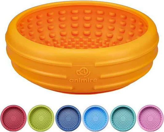 Dog Lick Bowl, Animire Freeze Lick Mat for Dogs, Non-Slip Slow Feeder Licking Bowl Enrichment Treat for Distraction Anxiety Relief, Food Grade Silicone, Dishwasher Safe(Orange,S)