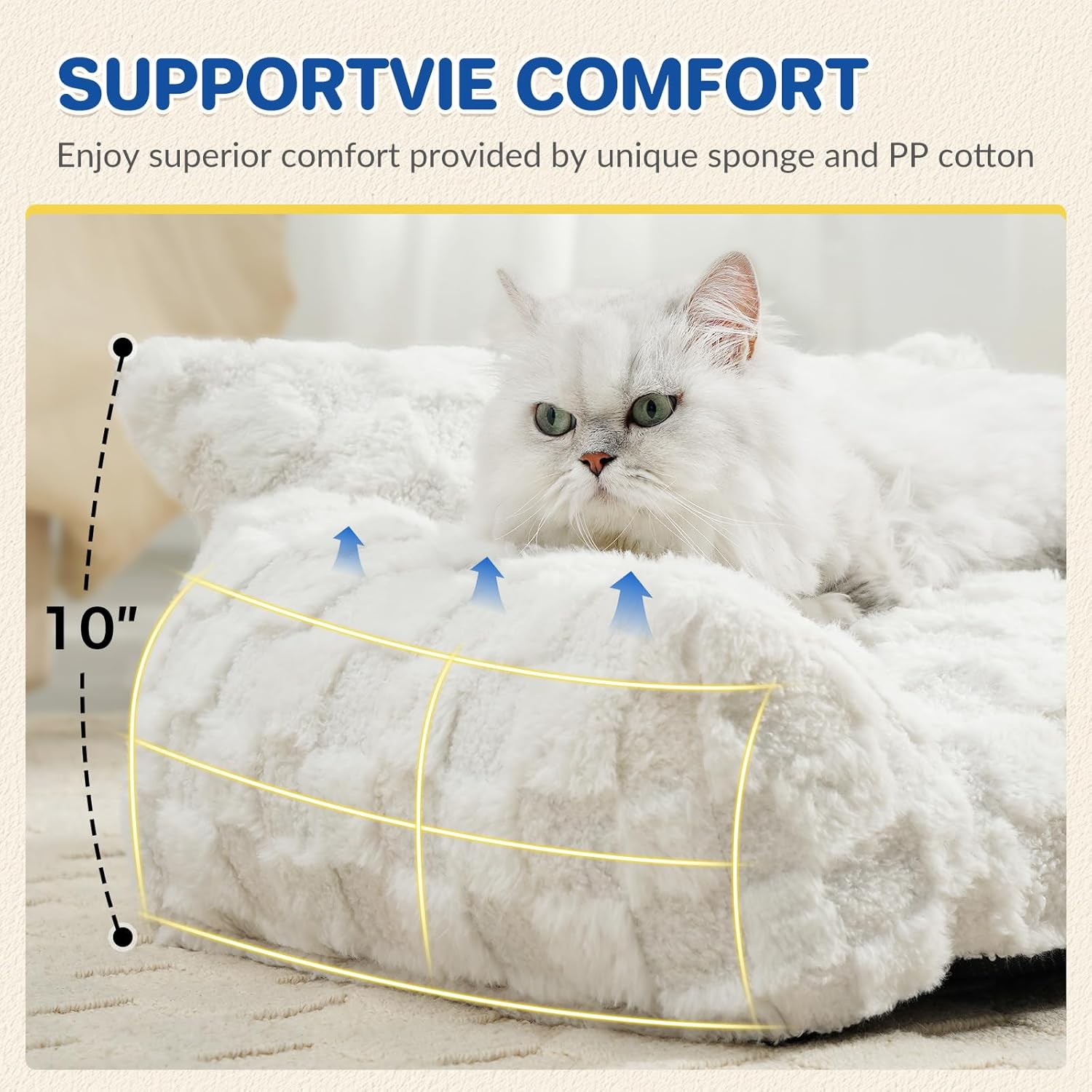 Large Dog Bed Sofa, Fluffy Pet Bed for Medium and Large Dogs, Supportive Dog Couch Sofa for Dogs, Pet Sofas with Washable Cover & Non-Slip, 38 inch, White - Pet Explorer