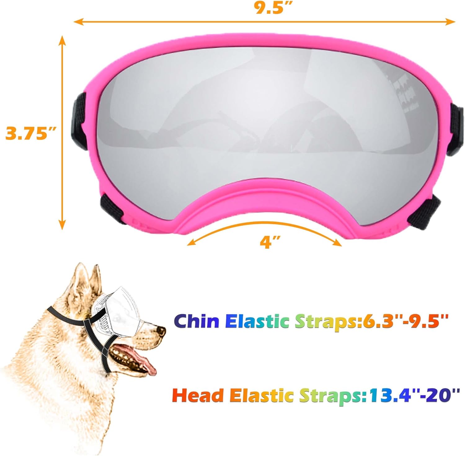 Large Dog Sunglasses with Adjustable Strap UV Protection, Winproof Puppy Sunglasses, Suitable for Medium-Large Pet Glasses, Dogs Eyes Soft Goggles, PinkSilver, (YD-23032706) - Pet Explorer