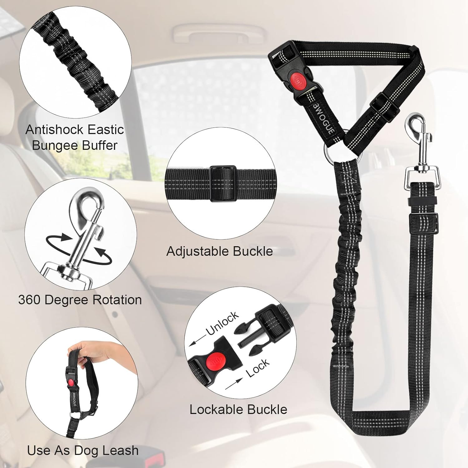 BWOGUE 2 Packs Dog Cat Safety Seat Belt Strap Car Headrest Restraint Adjustable Nylon Fabric Dog Restraints Vehicle Seatbelts Harness - Pet Explorer